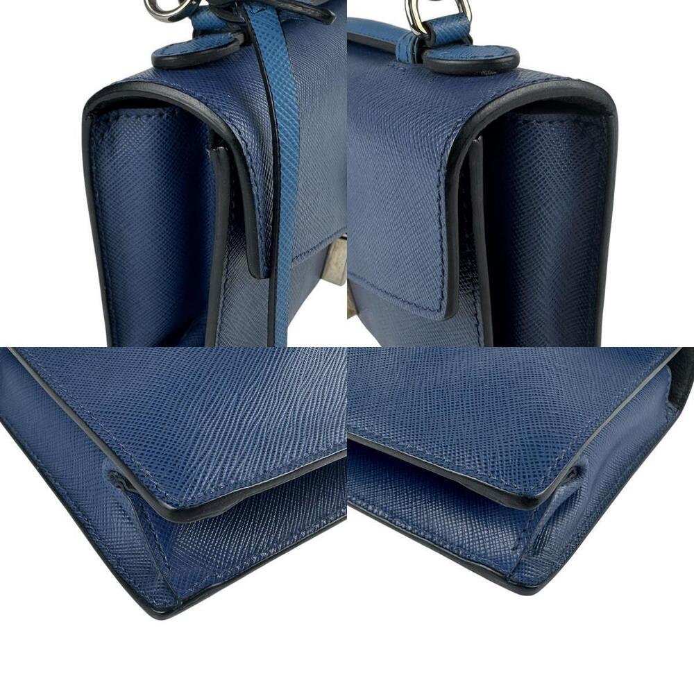 Prada Sound Bag Leather Saffiano Navy Blue Convertible View 4